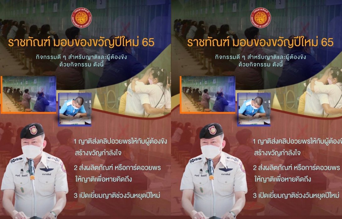“ราชทัณฑ์” มอบของขวัญปีใหม่ ผ่าน 3 กิจกรรม สร้างกำลังใจให้ผู้ต้องขังและญาติ ช่วงหยุดปีใหม่