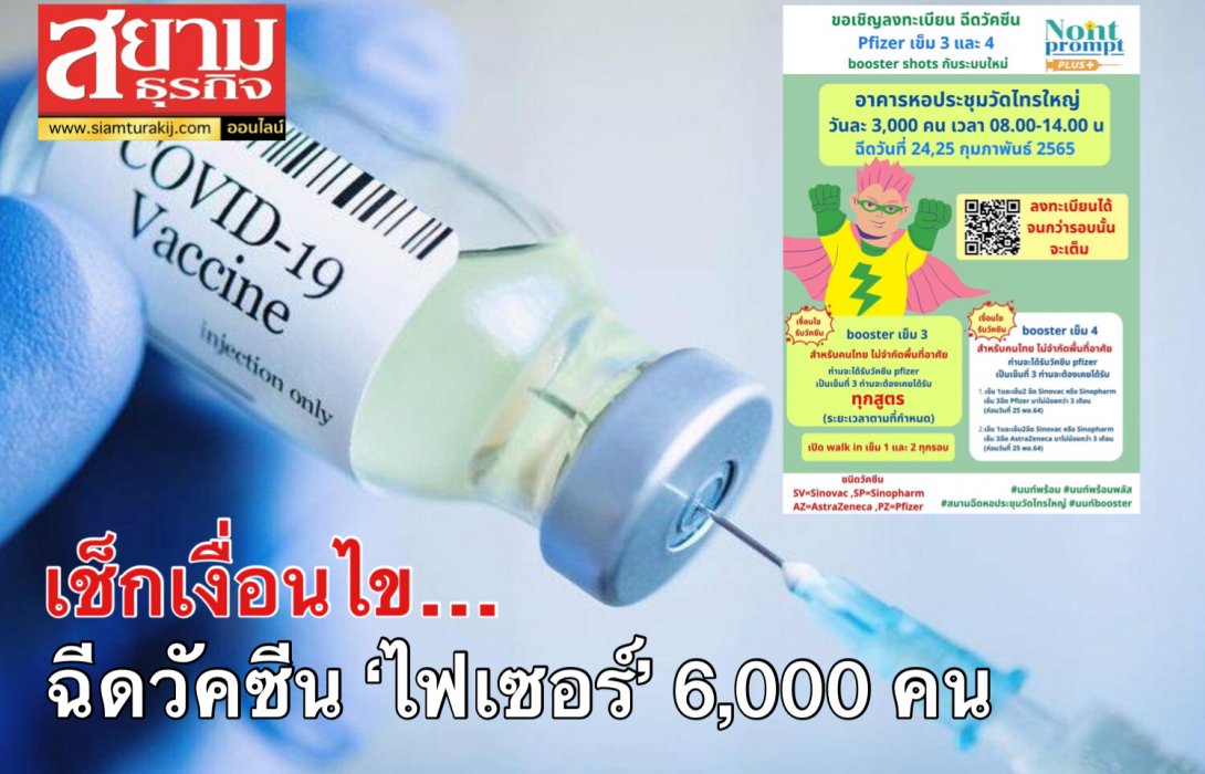 เช็คเลย! “สสจ.นนทบุรี” เปิดลงทะเบียนฉีดวัคซีน “ไฟเซอร์” เข็ม 3-4 จำนวน 6,000 คน วันที่ 24-25 ก.พ.นี้