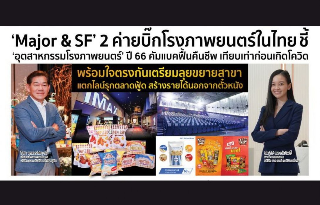 “Major & SF” สองค่ายบิ๊กโรงภาพยนตร์ในไทย ชี้  “อุตสาหกรรมโรงภาพยนตร์” ปี 66 คัมแบคฟื้นคืนชีพเทียบเท่าก่อนเกิดโควิด พร้อมใจตรงกันเตรียมลุยขยายสาขา แตกไลน์ธุรกิจรุกตลาดฟู้ด สร้างรายได้นอกจากตั๋วหนัง 