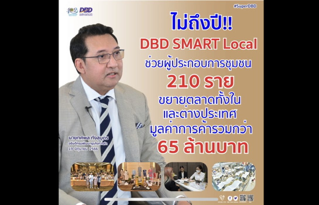 กรมพัฒน์ฯ  อัดงบ 65 ล้าน ช่วยผู้ประกอบการชุมชน 210 ราย​ ขยายตลาดทั้งในและต่างประเทศ ปักหมุดความสำเร็จไม่ถึงปี DBD SMART Local