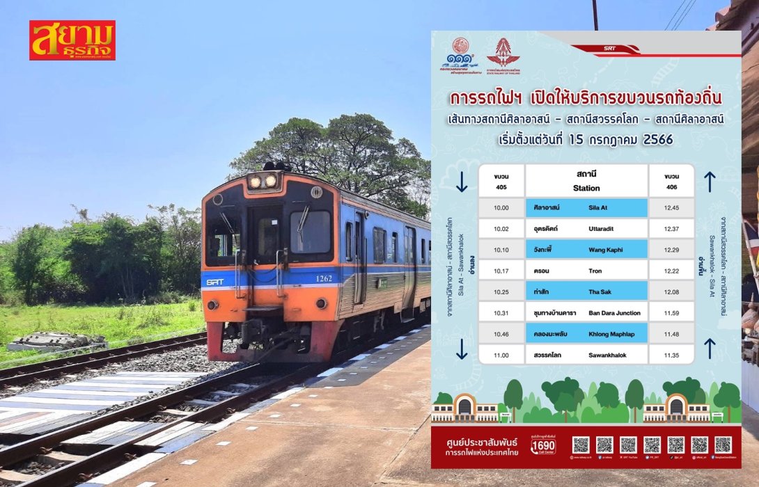 การรถไฟฯ คิกออฟ เปิดบริการขบวนรถท้องถิ่น “ศิลาอาสน์ - สวรรคโลก” 15 ก.ค.นี้ ค่าโดยสารเริ่มต้น 2 บาท
