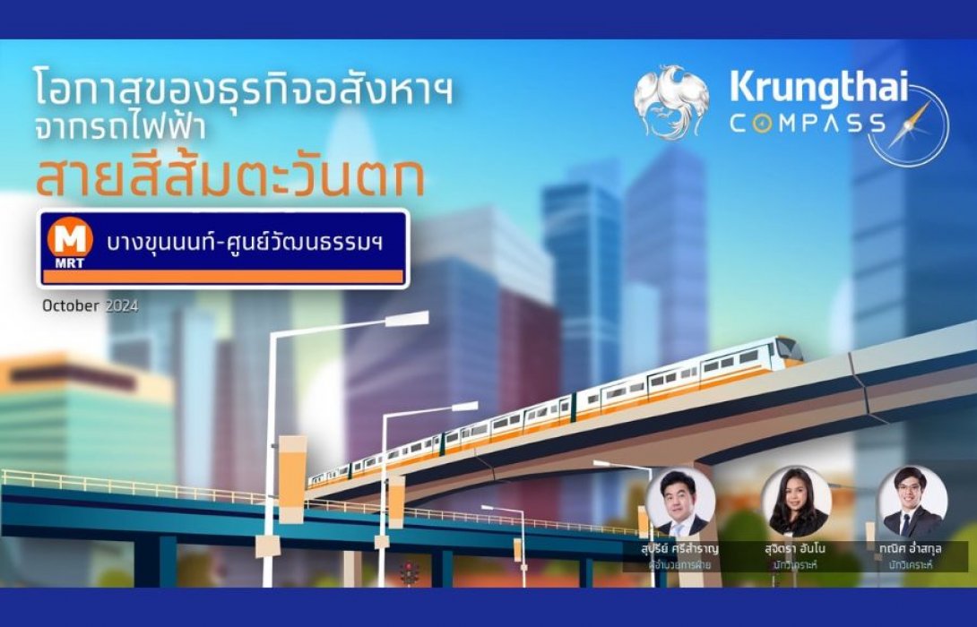 Krungthai COMPASS ชี้ รถไฟฟ้าสายสีส้มตะวันตก กระตุ้นตลาดที่อยู่อาศัยทำเล “บางขุนนนท์-ศูนย์วัฒนธรรม” คาดมูลค่าเพิ่มขึ้นแตะ 5 หมื่นล้านบาทต่อปี