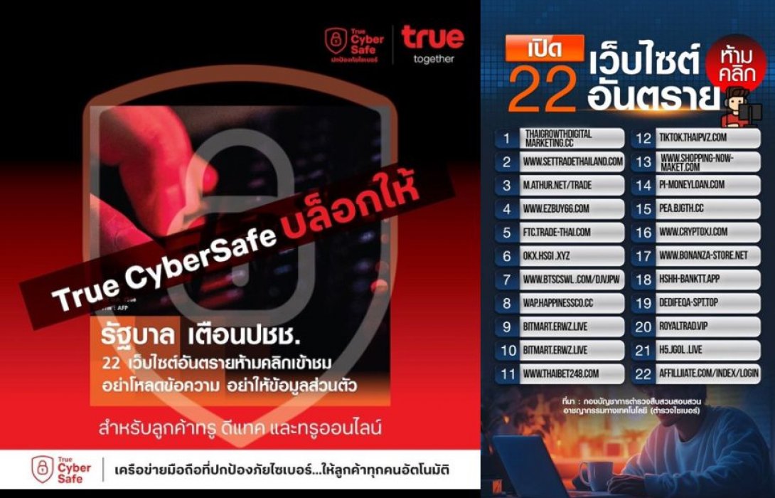 จัดไป !! True CyberSafe บล็อกให้ จาก 22 เว็บไซต์อันตรายที่รัฐบาลและตำรวจเตือนภัย