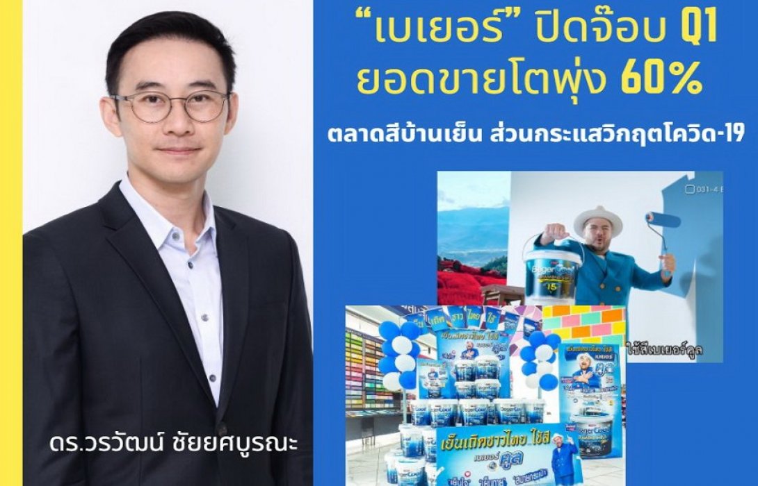 “เบเยอร์” ปิดจ๊อบ Q1 ยอดขายโตพุ่ง 60% ตลาดสีบ้านเย็น ส่วนกระแสวิกฤตโควิด-19