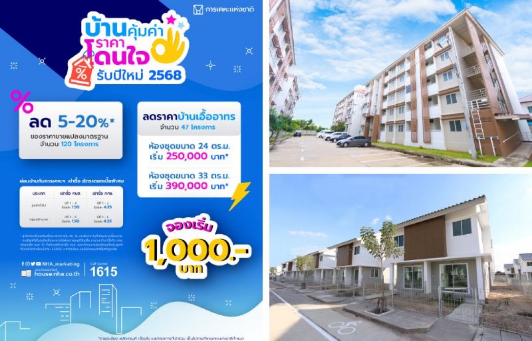 การเคหะแห่งชาติจัดโปรบ้านคุ้มค่า ราคาโดนใจ รับปีใหม่ 2568 