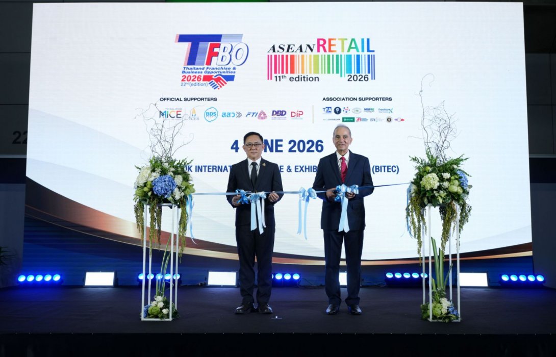 กวิน อินเตอร์เทรด ร่วมกับพันธมิตรภาครัฐ-เอกชน จัดงาน TFBO + ASEAN Retail 2026 ผลักดันงานแสดงสินค้าเพื่อธุรกิจแฟรนไชส์และค้าปลีกยิ่งใหญ่ที่สุดในภูมิภาคเติบโตเฉลี่ยปีละ 15-16 % คาดสร้างเม็ดเงินลงทุนสะพัดกว่า 500 ล้านบาท