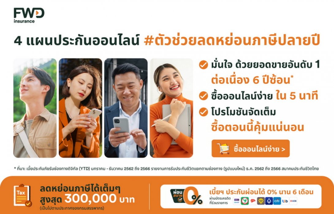 FWD ประกันชีวิต แนะนำ 4 แผนประกันออนไลน์ช่วยลดหย่อนภาษี พร้อมโปรโมชันพิเศษสุดคุ้มส่งท้ายปี 2568