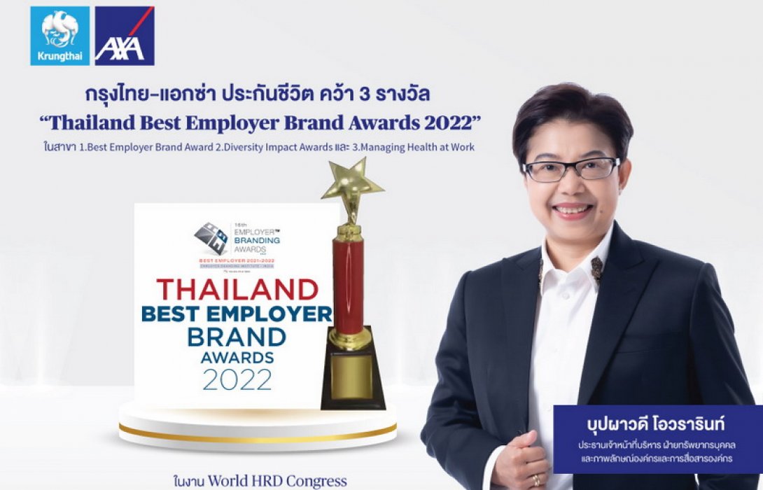 กรุงไทย–แอกซ่า ประกันชีวิต คว้า 3 รางวัล แรกในปีแห่งศักยภาพ จาก World HRD Congress 