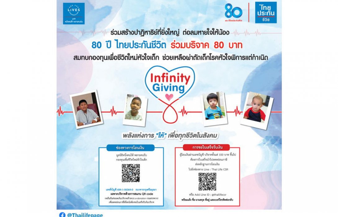 ไทยประกันชีวิต จัดกิจกรรมวาระ 80 ปี สร้างพลังแห่งการ “ให้” เพื่อทุกชีวิตในสังคม