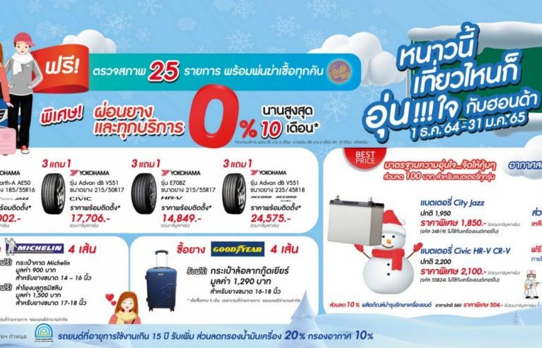 “หนาวนี้ เที่ยวไหน ก็อุ่นใจกับฮอนด้า” ตรวจสภาพรถฟรี 25 รายการ 