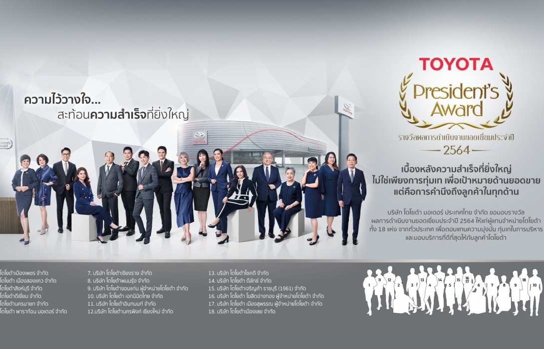 ‘โตโยต้า ‘ มอบรางวัลยอดเยี่ยมผู้จำหน่ายประจำปี 2564  