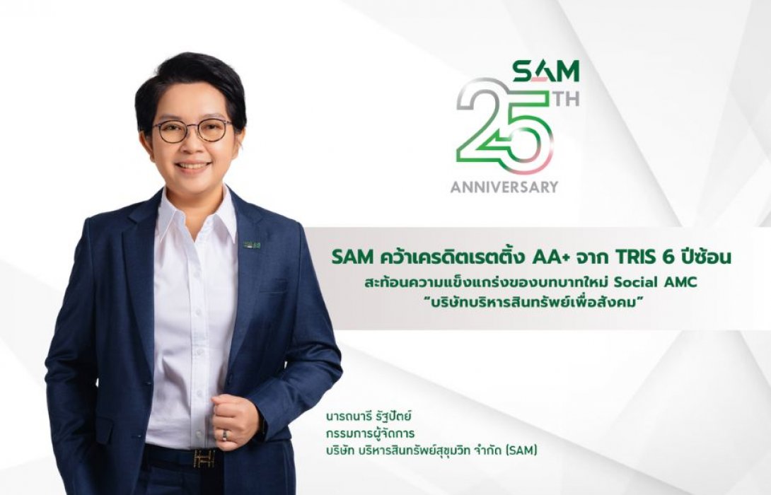 SAM ได้รับการจัดอันดับเครดิตจาก TRIS ที่ระดับ “AA+” ด้วยแนวโน้มอันดับเครดิต “Stable” หรือ “คงที่” 6 ปีติดต่อกัน พร้อมชูบทบาทใหม่ Social AMC “บริษัทบริหารสินทรัพย์เพื่อสังคม” ของชาติแห่งเดียว