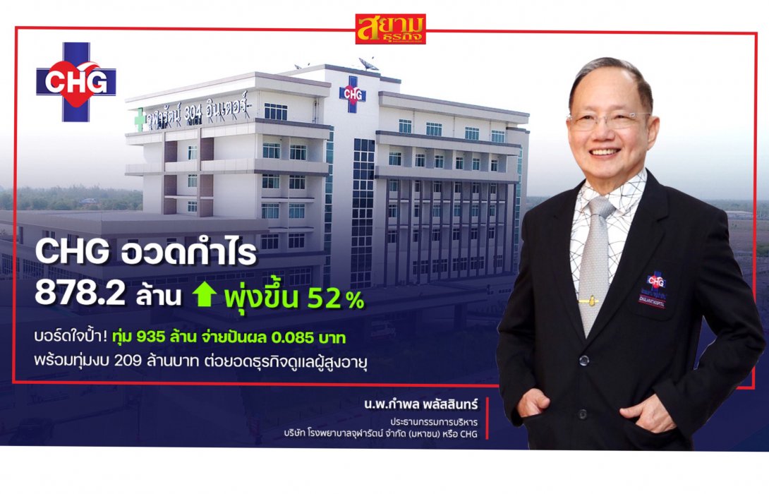CHG อวดกำไร 878.2 ล้าน พุ่งขึ้น 52% บอร์ดใจป้ำ! ทุ่ม 935 ล้าน จ่ายปันผล 0.085 บาท