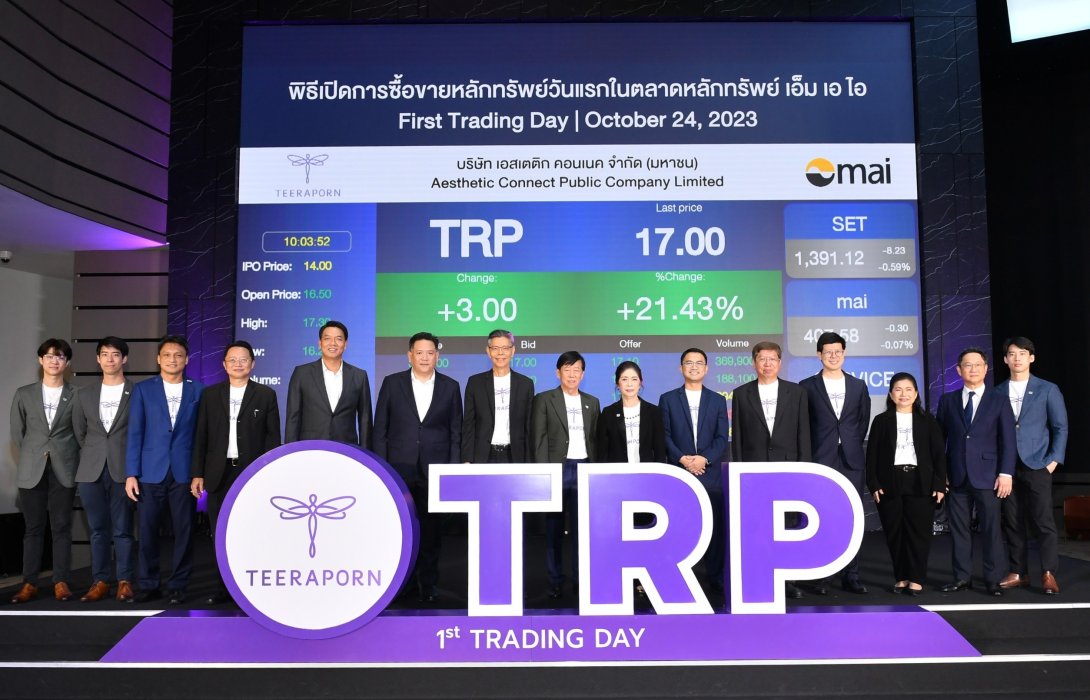 TRP เทรดวันแรกทะยาน 17.86% แตะ 16.50 บาท มั่นใจไตรมาส 4 ผลงานโดดเด่น หนุนรายได้ปี 66 โตตามเป้า