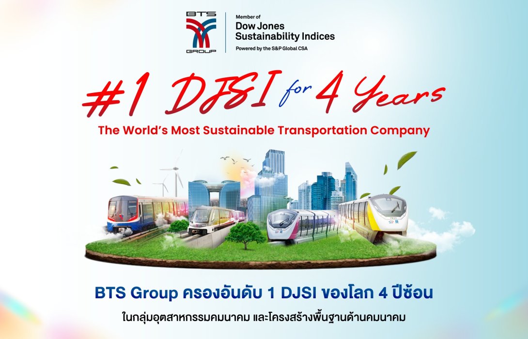 บีทีเอส กรุ๊ปฯ ติดอันดับดัชนีความยั่งยืนดาวโจนส์ “DJSI” ต่อเนื่องปีที่ 6 