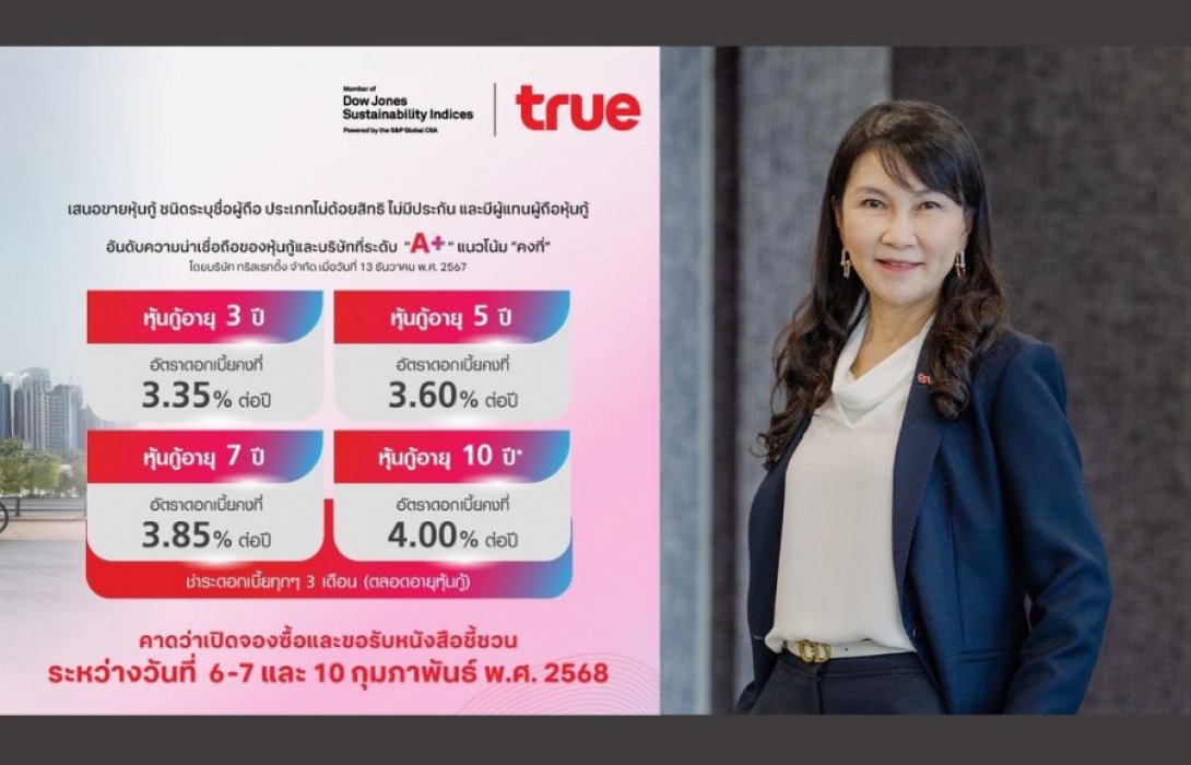 หุ้นกู้ “ทรู คอร์ปอเรชั่น” 4 ชุดใหม่ 3.35 – 4.00% เคาะดอกเบี้ย ตอบโจทย์นักลงทุนเสริมทรัพย์รับตรุษจีน