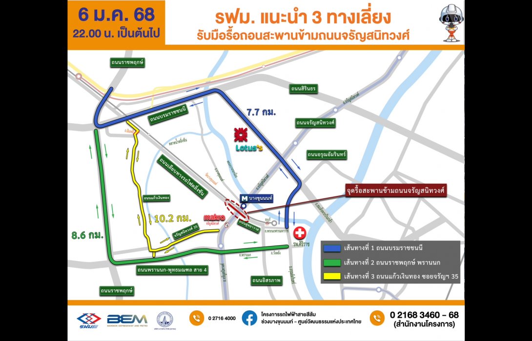 รฟม. แนะนำ 3 ทางเลี่ยง รับมือรื้อถอนสะพานข้ามถนนจรัญสนิทวงศ์ 