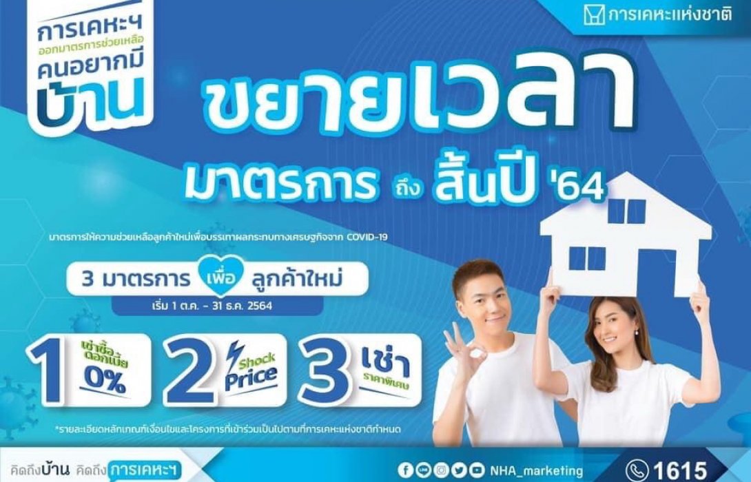 การเคหะฯขยายกรอบมาตรการช่วยเหลือลูกค้าที่ได้รับผลกระทบโควิด-19ถึง31ธ.ค.64